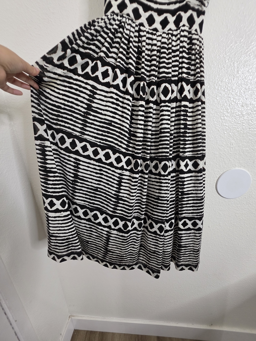 Tracy Reese Anthropologie Womens XS Black White Geometric Ruched Midi Dress - Picture 6 of 16